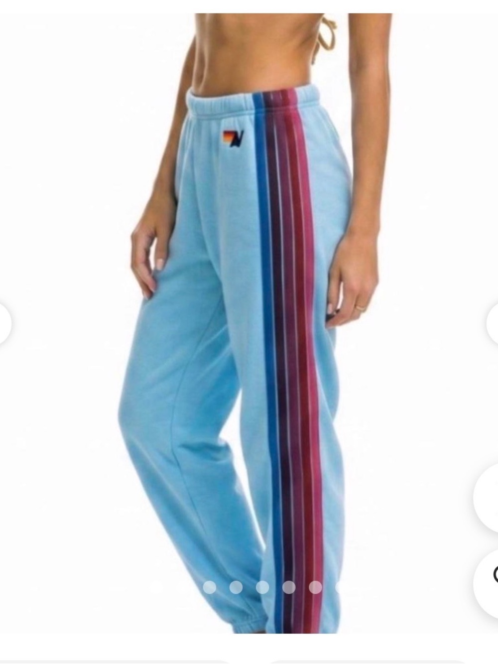 Aviator Nation Light Blue Track Joggers with Pink & Purple Side Stripes